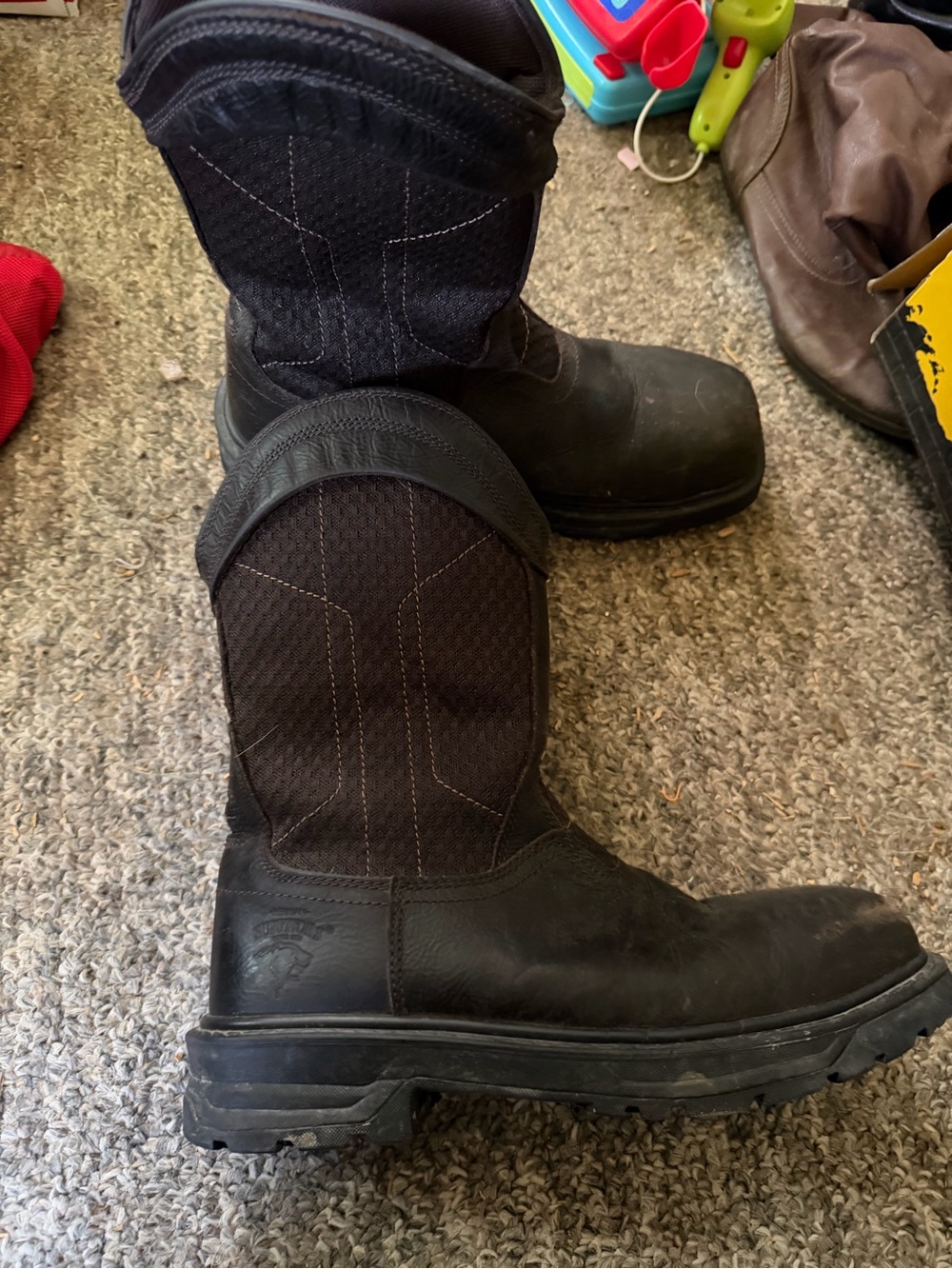 Men's Black Slip-On Work Boots with Reinforced Sole